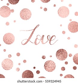 Valentines Day Greeting Card With Rose Gold Lettering And Sparkle Dots.