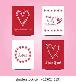 Valentine's day greeting card set with hand drawn red small hearts in white background. Vector Illustration for wallpaper, flyers, invitation, posters, brochure, banners,weddings, and gifts tags.