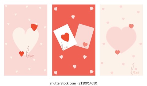 Valentine's Day greeting card set with handwritten greeting letters and decorative textured hearts. Happy Valentine's Day, Love you words, love in bank concept. Vector illustration