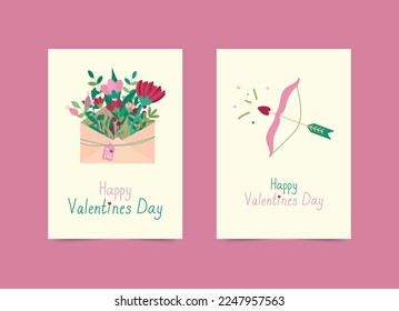 Valentine's Day greeting card set. Drawn by hand. Vector illustration