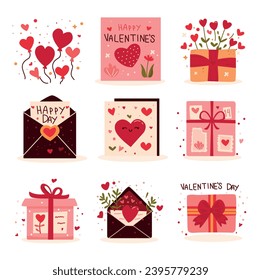 Valentine's day greeting card set. Vector illustration in flat style