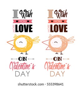Valentines day greeting card set with funny animal character.