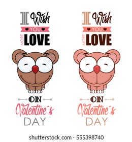 Valentines day greeting card set with funny animal character.