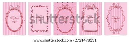 Valentine's Day greeting card set. Trendy Vintage coquette ribbon frames and borders. Romantic design template for Valentine’s Day celebration, wedding invitation, birthday, poster, menu