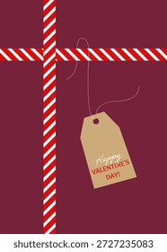 San Valentín. Tarjeta de felicitación en la forma del regalo festivo con decoraciones