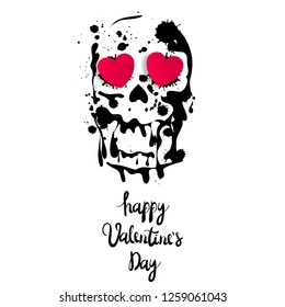 Valentine's Day greeting card. Skull shape with hearts. Inscription happy Valentine's Day