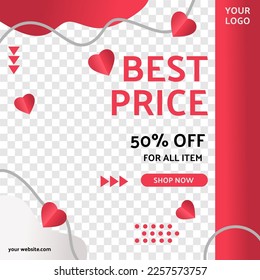 valentines day greeting card. social media post template for february 14th valentines day event.BEST PRICE