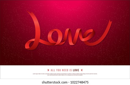 Valentine's day Greeting card template Invitation with ribbon and confetti on red background. template design blank space for banner, card, flyer, brochure. vector illustration