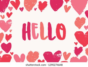Valentine's Day greeting card template with colorful typographic design and hearts on white background. Cute and playful vector romantic card, t-shirt, wall art design.