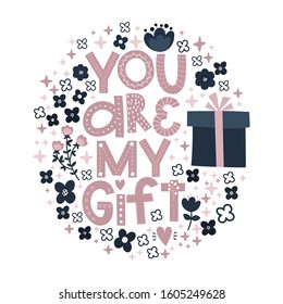 Valentine's day greeting card template congratulations flowers and branches pink love lettering vector 