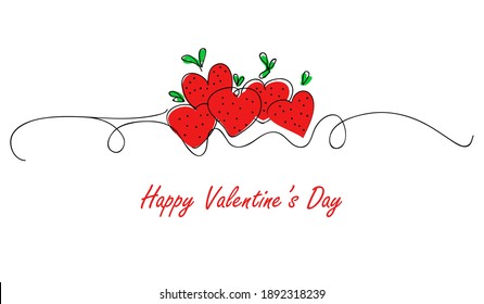 Valentine's day greeting card template with red hearts look like strawberries on white background. Happy Valentine's Day title