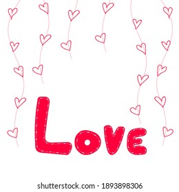 Valentine's day greeting card template. Happy Valentine's day, Love you text. Holiday concept. Vector illustration for design with copy space. Background with hearts.