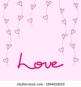 Valentine's day greeting card template. Happy Valentine's day, Love you text. Holiday concept. Vector illustration for design with copy space. Background with hearts.