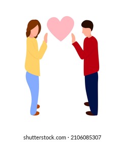 Valentine's day greeting card template. Graphic family concept design. Woman and man couple relationship. Romantic love feeling, adult flat character vector illustration. Dating together valentine.