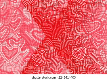 Valentine's Day greeting card template or background with hearts and line ornament. Retro fashion hippie psyhedelic design.