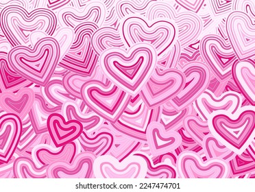 Valentine's Day greeting card template or background with hearts and line ornament. Retro fashion hippie psyhedelic design.
