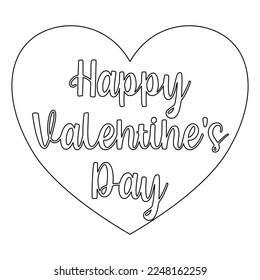 Valentines Day greeting card template or sticker with text in heart shape, vector outline