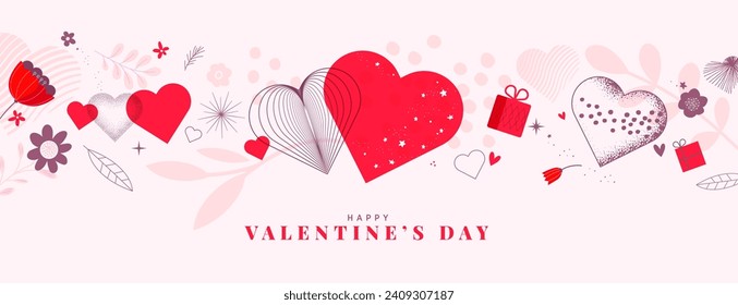 Valentines day greeting card template and banner. Vector illustration for Valentines day,  love message, social media and web banner, marketing.