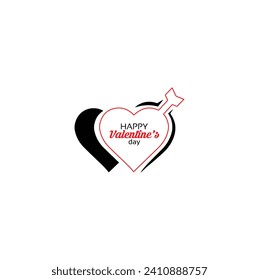 Valentines Day greeting card template with typography text happy valentine`s day and red heart and line on background. Lettering Happy Valentines Day banner. 