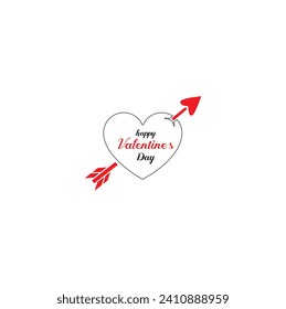 Valentines Day greeting card template with typography text happy valentine`s day and red heart and line on background. Lettering Happy Valentines Day banner. 