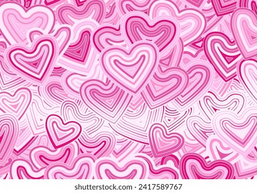 Valentine's Day greeting card template or background with hearts and line ornament. Retro fashion hippie psyhedelic design