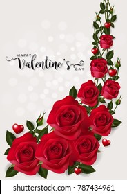 Valentine's day greeting card template with realistic beautiful rose on background color. Vector Eps.10