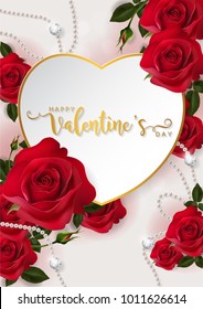 Valentine's day greeting card templates with realistic of beautiful red rose on background color. Vector Eps.10