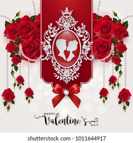 Valentine's day greeting card templates with realistic of beautiful red rose on background color. Vector Eps.10