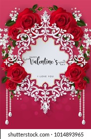 Valentine's day greeting card templates with realistic of beautiful red rose on background color. Vector Eps.10