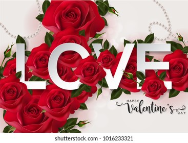 Valentine's day greeting card templates with realistic of beautiful red rose on background color. Vector Eps.10