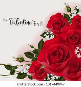 Valentine's day greeting card templates with realistic of beautiful red rose.