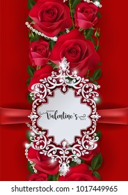 Valentine's day greeting card templates with realistic of beautiful red rose.
