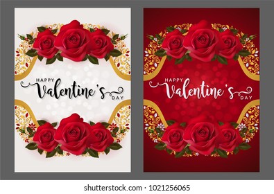 Valentine's day greeting card templates with realistic of beautiful red rose on background color.