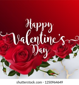 Valentine's day greeting card templates with realistic of beautiful rose and heart on background color. 