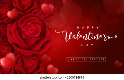 Valentine's day greeting card templates with realistic of beautiful red rose on background 