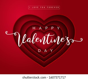 Valentine's day greeting card templates with realistic of beautiful red heart on red background 