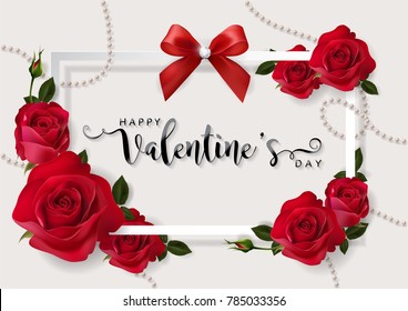 Valentine's day greeting card templates with realistic of beautiful rose on background color. Vector Eps.10