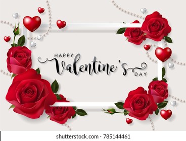 Valentine's day greeting card templates with realistic of beautiful rose on background color. Vector Eps.10