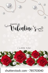Valentine's day greeting card templates with realistic of beautiful rose on background color. Vector Eps.10