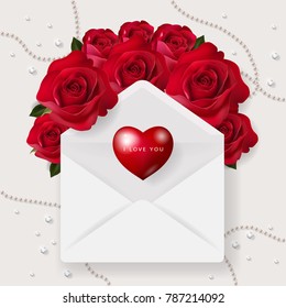 Valentine's day greeting card templates with realistic of beautiful rose on background color. Vector Eps.10