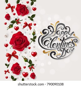 Valentine's day greeting card templates with realistic of beautiful red rose on background color. Vector Eps.10