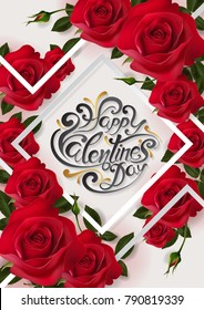 Valentine's day greeting card templates with realistic of beautiful red rose on background color. Vector Eps.10