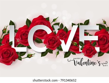 Valentine's day greeting card templates with realistic of beautiful red rose on background color. Vector Eps.10