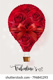 Valentine's day greeting card templates with realistic of beautiful red rose balloon air concept on background color. Vector Eps.10