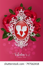 Valentine's day greeting card templates with realistic of beautiful red rose on background color. Vector Eps.10