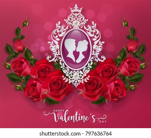 Valentine's day greeting card templates with realistic of beautiful red rose on background color. Vector Eps.10