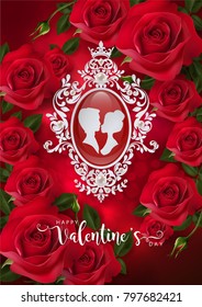 Valentine's day greeting card templates with realistic of beautiful red rose on background color. Vector Eps.10