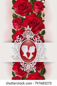 Valentine's day greeting card templates with realistic of beautiful red rose on background color. Vector Eps.10
