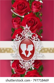 Valentine's day greeting card templates with realistic of beautiful red rose on background color. Vector Eps.10