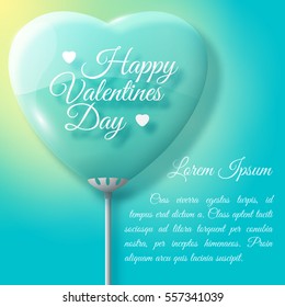 Valentines Day greeting card with text and polygonal geometric red heart on blue background isolated vector illustration